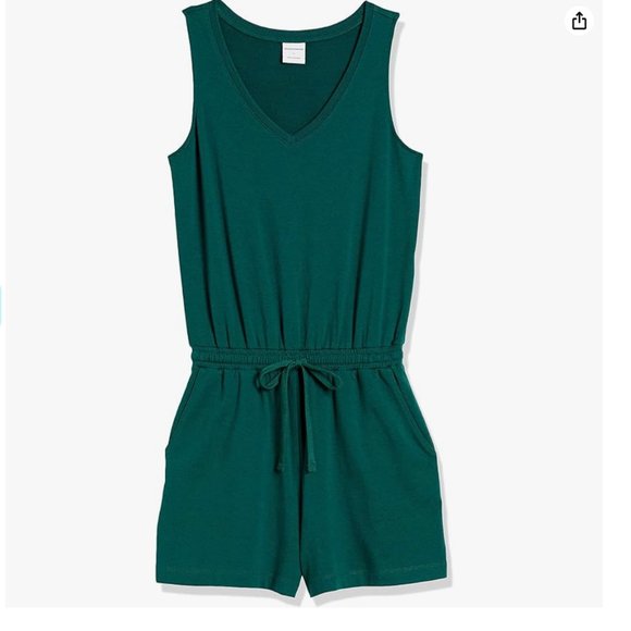 Amazon Essentials Women's Studio Terry Fleece Romper - XL - Dark Green - NWT - Picture 1 of 10